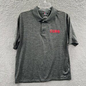 Chicago Cubs Mens Polo‎ Shirt Large Gray Majestic CoolBase Short Sleeve Pullover